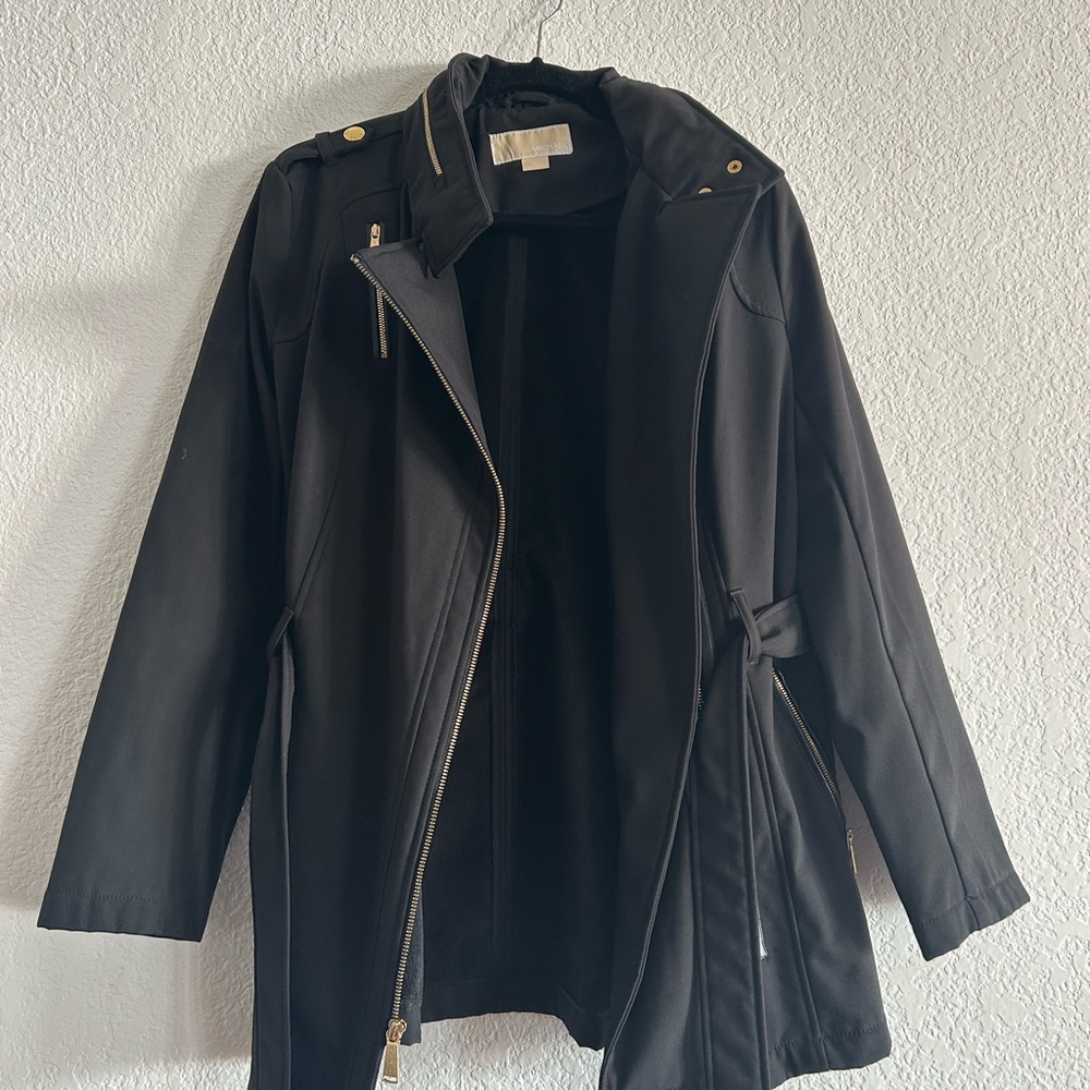 Michael Kors Black Trench Coat with Water Proof Hoodie Insert Size M